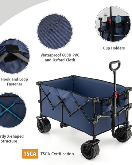 Giantex Folding Wagon Cart, Collapsible Beach Wagon with All Terrain Universal Wheels