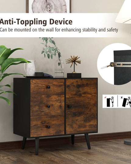 Giantex Storage Cabinet with 3 Drawers - Wood Buffet Sideboard W/Adjustable Shelf