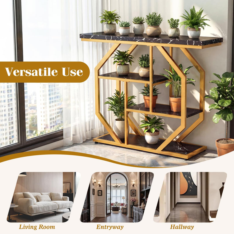 Giantex Console Moderne à 4 Niveaux de 40 Pouces avec Étagères de Rangement et Cadre Métallique Géométrique