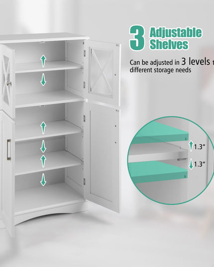Giantex Bathroom Floor Storage Cabinet - Linen Floor Cabinet with Doors and Adjustable Shelves