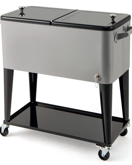 Giantex 80 Quart Rolling Patio Cooler Cart with Bottom Storage Shelf & Drain