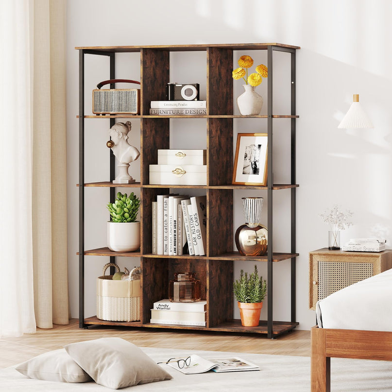 Giantex 12 Cube Bookcase 5 Tier Industrial Bookshelf