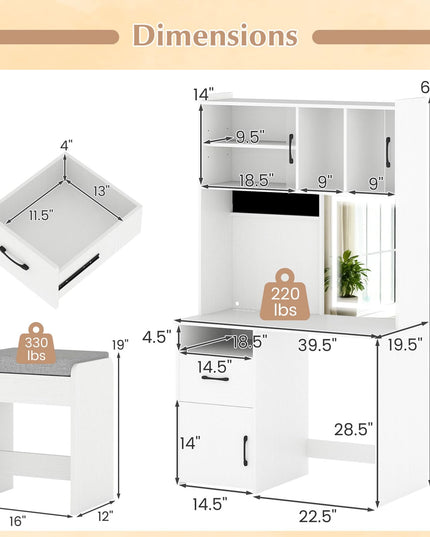 67" LED Vanity Desk with Lighted Mirror for Bedroom