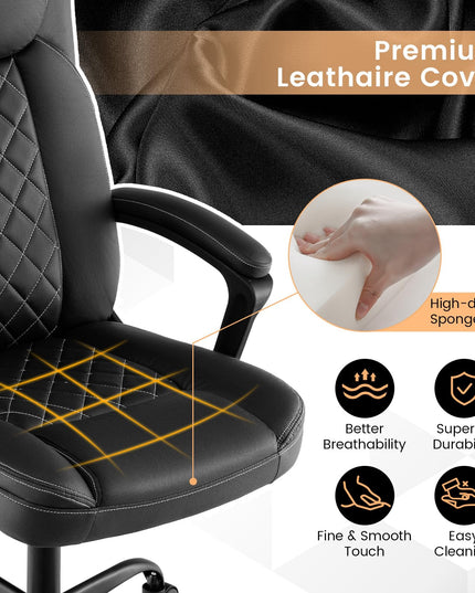 Giantex Executive Office Chair, Leather Like Desk Chair with Thick Headrest Cushion & Padded Armrests, Black