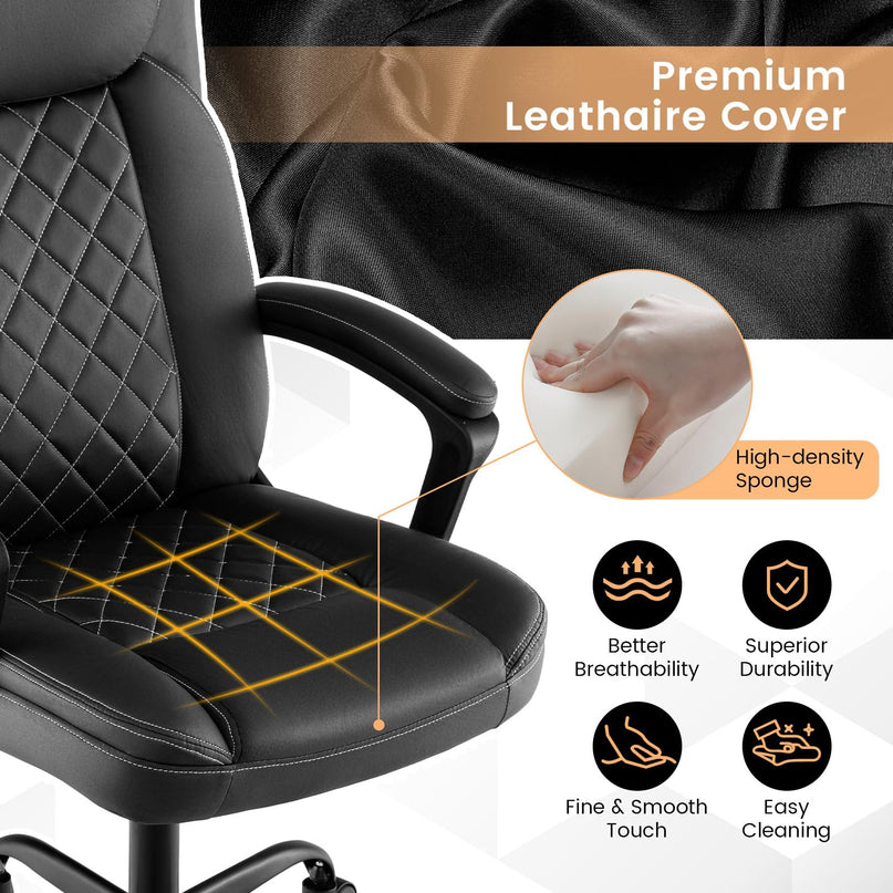 Giantex Executive Office Chair, Leather Like Desk Chair with Thick Headrest Cushion & Padded Armrests, Black
