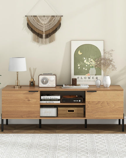 Giantex TV Stand for TVs up to 65”, Entertainment Center with Charging Station, 2 Cabinets, Open Shelves, 6 Sturdy Metal Legs