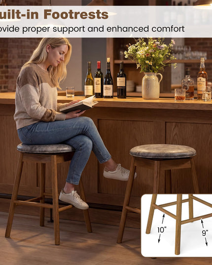 Giantex Tabourets de comptoir sans dossier de 25" avec siège rembourré en cuir PU (Lot de 2/4)