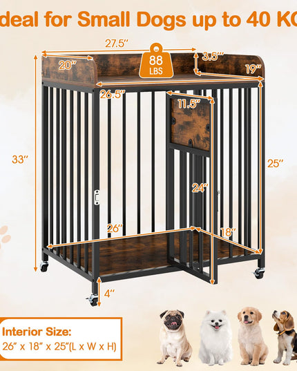 Meuble de cage pour chien Giantex avec porte verrouillable et roulettes (70x51x84 cm)