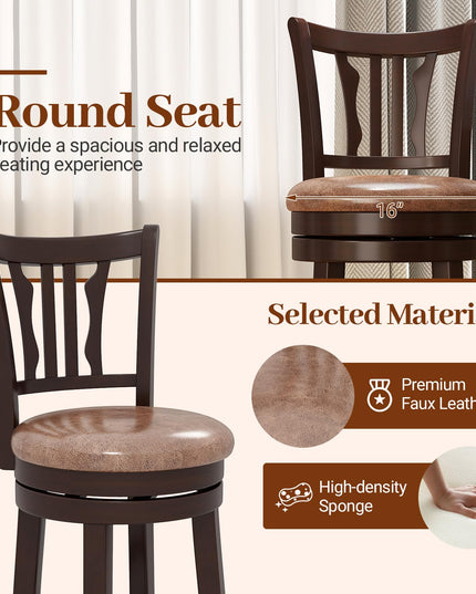 Giantex Swivel Bar Stools Set of 2/4 26"/30" Upholstered Counter Height Bar Chairs with Back