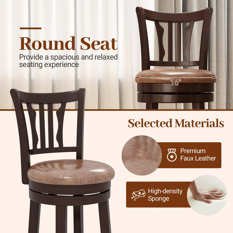 Giantex Swivel Bar Stools Set of 2/4 26"/30" Upholstered Counter Height Bar Chairs with Back