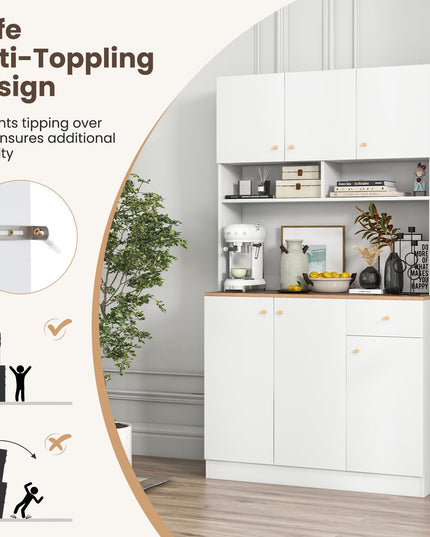 Giantex Kitchen Pantry Cabinet, 71” Tall Buffet Cabinet with Hutch, Built-in Power Outlet
