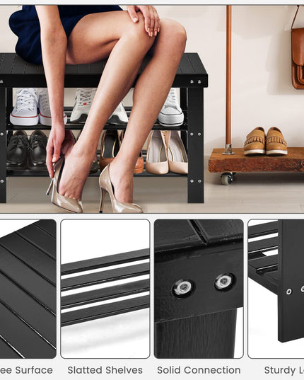 Giantex Entryway Shoe Bench, Bamboo Shoe Shelf Organizer Holds up to 6 Pairs