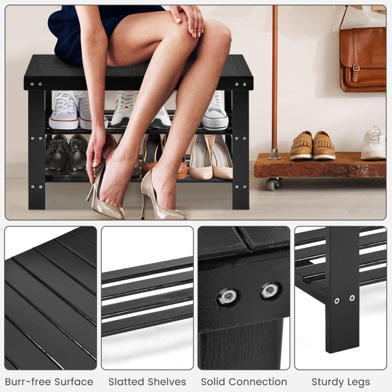 Giantex Entryway Shoe Bench, Bamboo Shoe Shelf Organizer Holds up to 6 Pairs