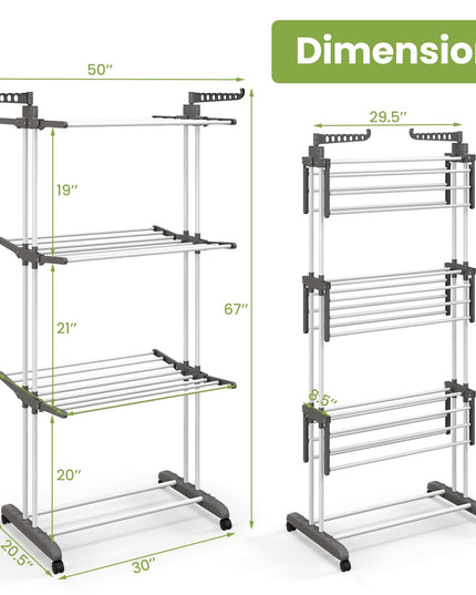 Giantex Foldable Clothes Drying Rack, Oversized 4-Tier Collapsible Laundry Rack w/ 3 Retractable Trays