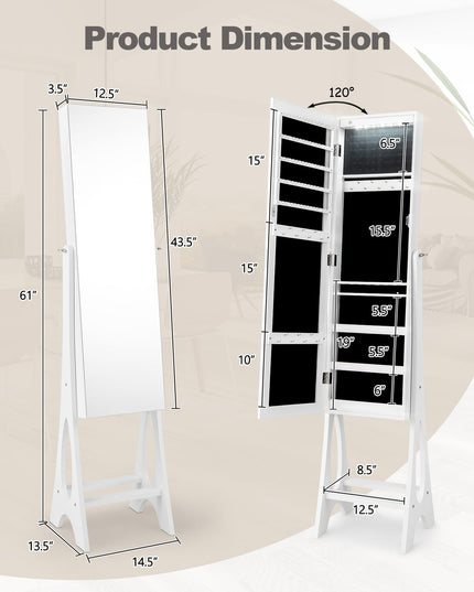 12 LEDs Jewelry Armoire Cabinet with Full-length Mirror - Giantex