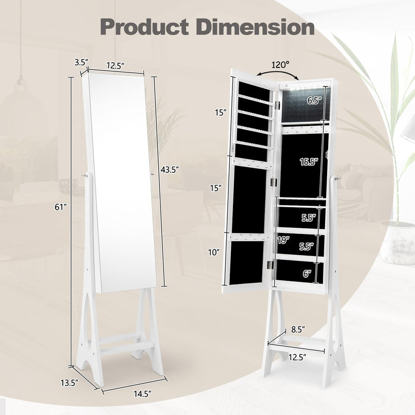 12 LEDs Jewelry Armoire Cabinet with Full-length Mirror - Giantex