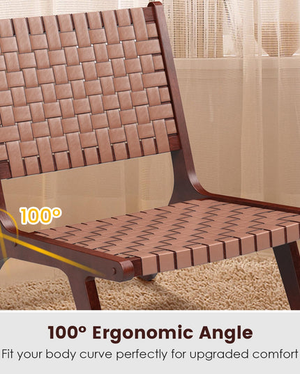 Giantex Woven Leather Accent Chair, Mid Century Modern Lounge Chair with Wood Frame, Max Load 300 Lbs, Brown