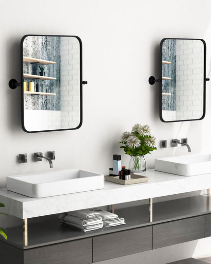 CHARMAID Pivot Mirror for Bathroom - 30'' x 22'' Tilt Beveled Vanity Mirror Black Metal Framed