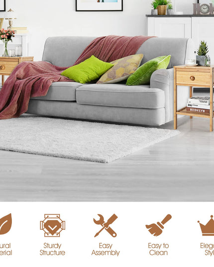 Giantex Nightstand Bamboo Bedside Table with Drawer, Open Shelf, Multifunctional Side Table