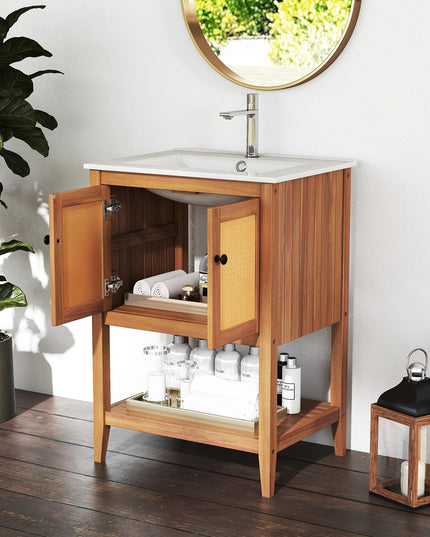 Meuble sous vasque Giantex en bois d'acacia massif avec évier, style moderne
