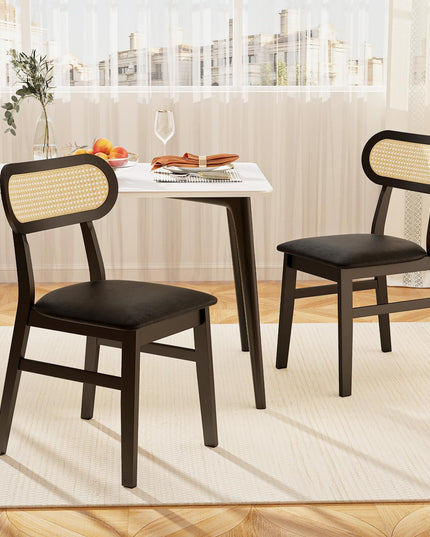 Giantex Wooden Dining Chairs Set of 2/4, PU Leather Upholstered Kitchen Chairs w/Breathable Mesh Cane Backrest