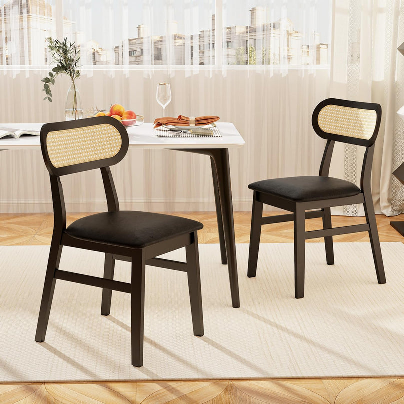 Giantex Wooden Dining Chairs Set of 2/4, PU Leather Upholstered Kitchen Chairs w/Breathable Mesh Cane Backrest
