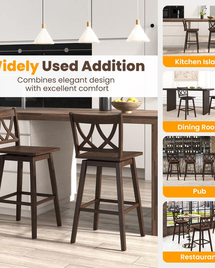 Giantex 29" Bar Stools Set of 2/4, Swivel Wooden Bar Chairs with Rubber Wood Frame, for Kitchen Island, Restaurant & Pub, Dark Grey