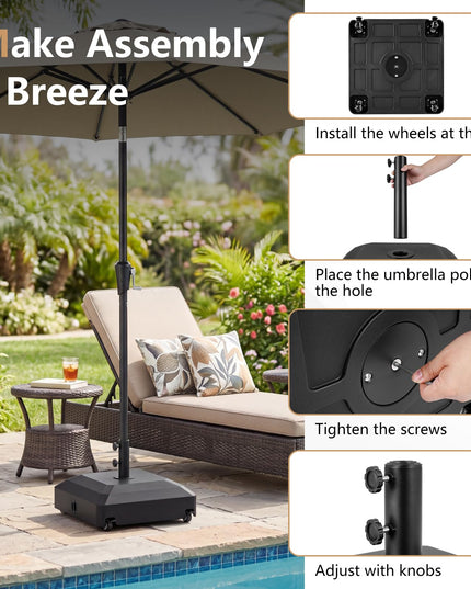 Giantex 150 lbs Fillable Patio Umbrella Base with Wheels Fits 1.3"-1.9" Poles