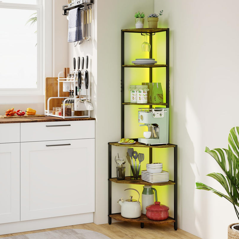Giantex 6-Tier Kitchen Corner Shelf with 16 Color LED Lights