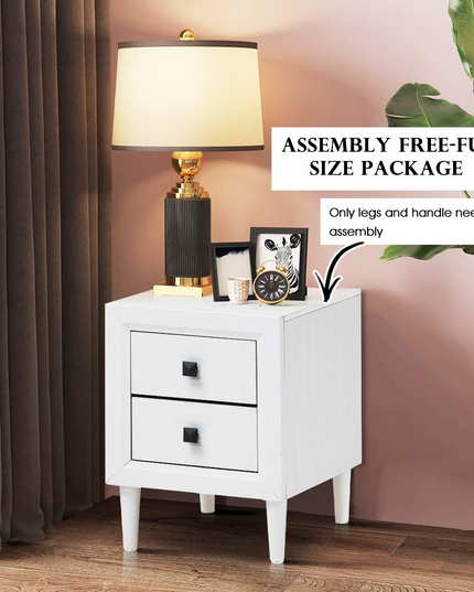 Nightstand Wooden W/Two Storage Drawers and Handles