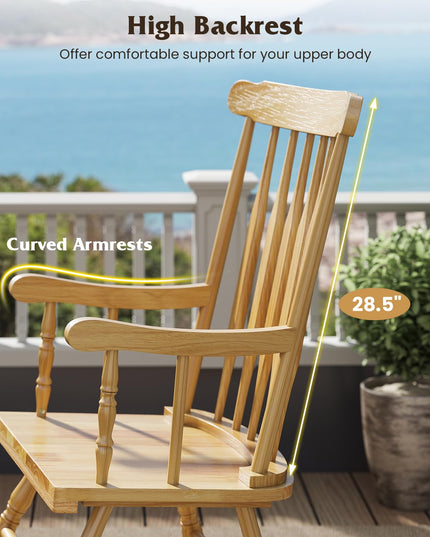 Giantex Outdoor Wood Rocking Chair Patio Rocking Chair with Solid Rubber Wood Frame
