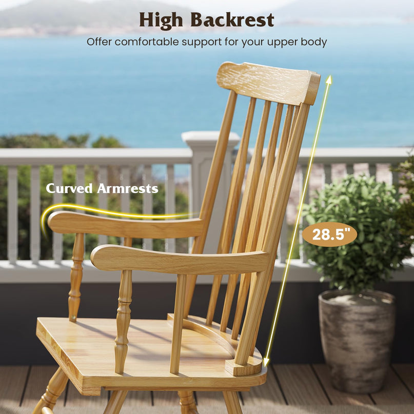 Giantex Outdoor Wood Rocking Chair Patio Rocking Chair with Solid Rubber Wood Frame