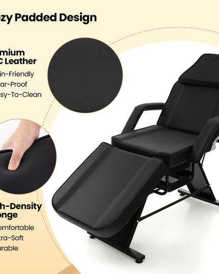 Giantex 72" Massage Bed with Hydraulic Stool, 3-Section Tattoo Chair with Adjustable Backrest, Legrest & Storage Boxes