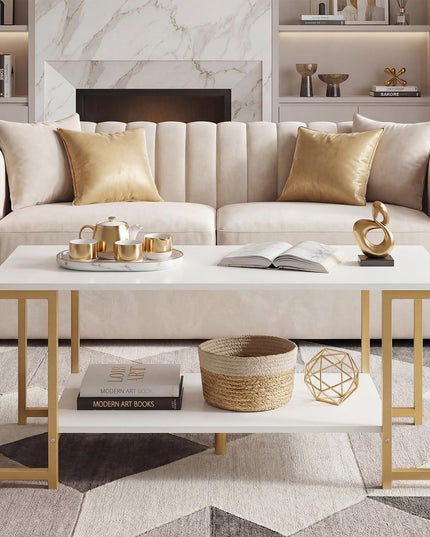 Giantex 2-Tier Coffee Table with Storage with Heavy-Duty Metal Frame