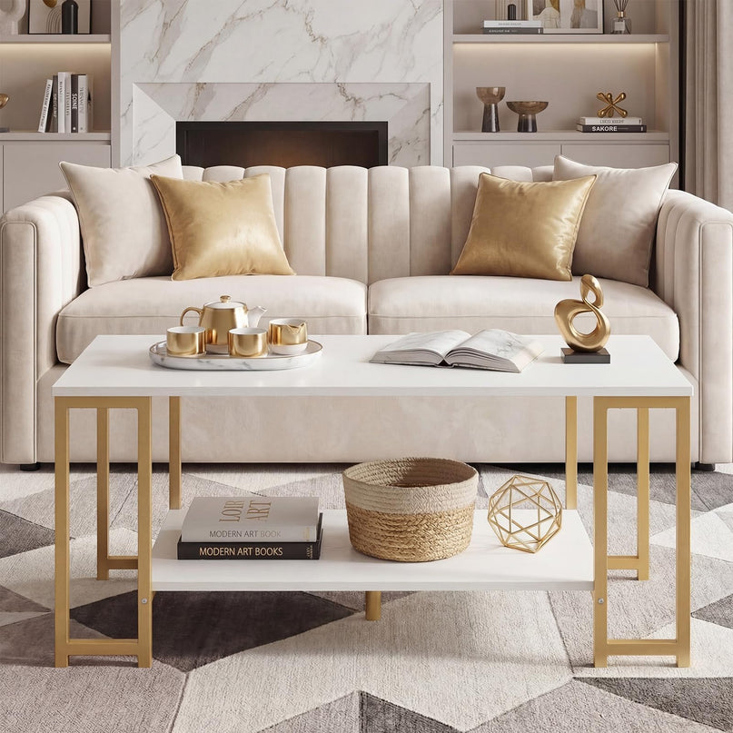 Giantex 2-Tier Coffee Table with Storage with Heavy-Duty Metal Frame