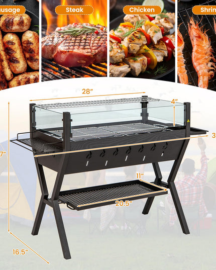Giantex Charcoal Grill with Transparent Glass Wind Guard