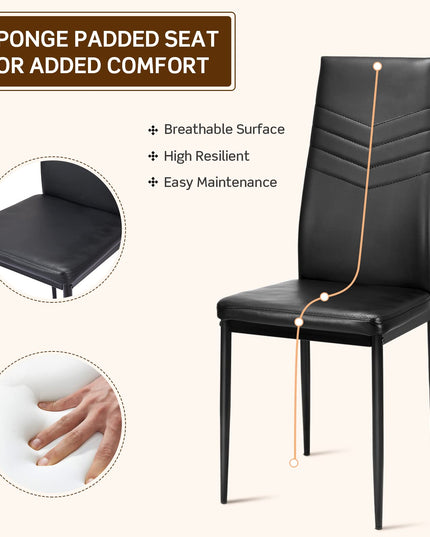 4 Dining Chairs, High Back Dining Side Chairs w/PVC Leather & Non-Slip Feet Pads