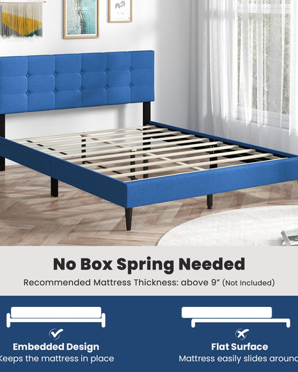 Giantex Platform Bed Frame with Button Tufted Headboard and Wooden Slats
