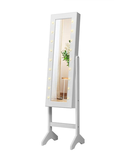 Standing Jewelry Armoire with 18 LED Lights Around the Door