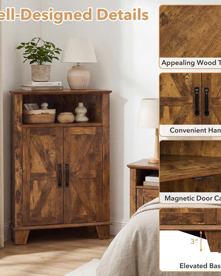 Giantex Farmhouse Bathroom Floor Corner Storage Cabinet with Open Storage
