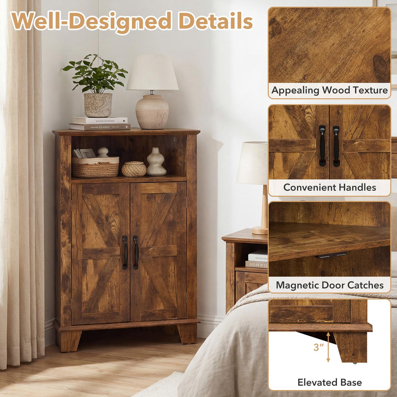 Giantex Farmhouse Bathroom Floor Corner Storage Cabinet with Open Storage