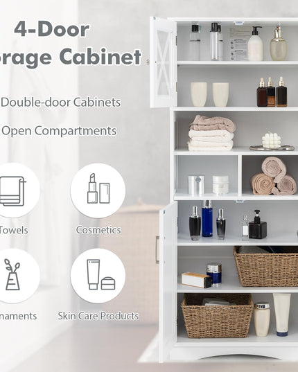 Giantex 57" Tall Bathroom Cabinet, Storage Cabinet with Acrylic Doors & Adjustable Shelves