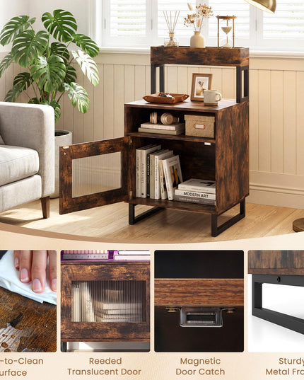 Giantex Night Stand with LED Lights | Tall Sofa Side Couch End Table w/Top Tray (1/2)