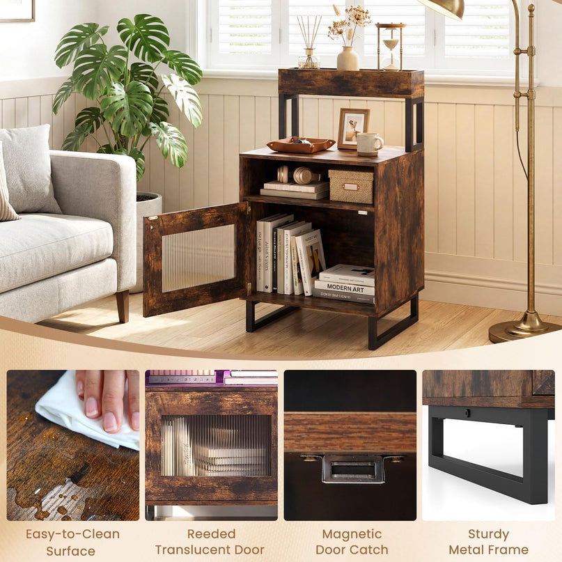 Giantex Night Stand with LED Lights | Tall Sofa Side Couch End Table w/Top Tray (1/2)