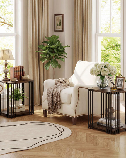 Giantex Table d'appoint en bois à 2 niveaux, lot de 1/2 avec étagères de rangement ouvertes et cadre en métal unique