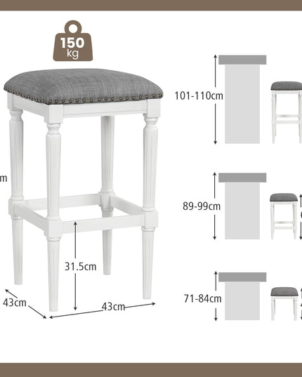 Giantex Bar Stools Set of 2, 3-Height Adjustable 19"/27"/31" Wood Barstools with Padded Seat