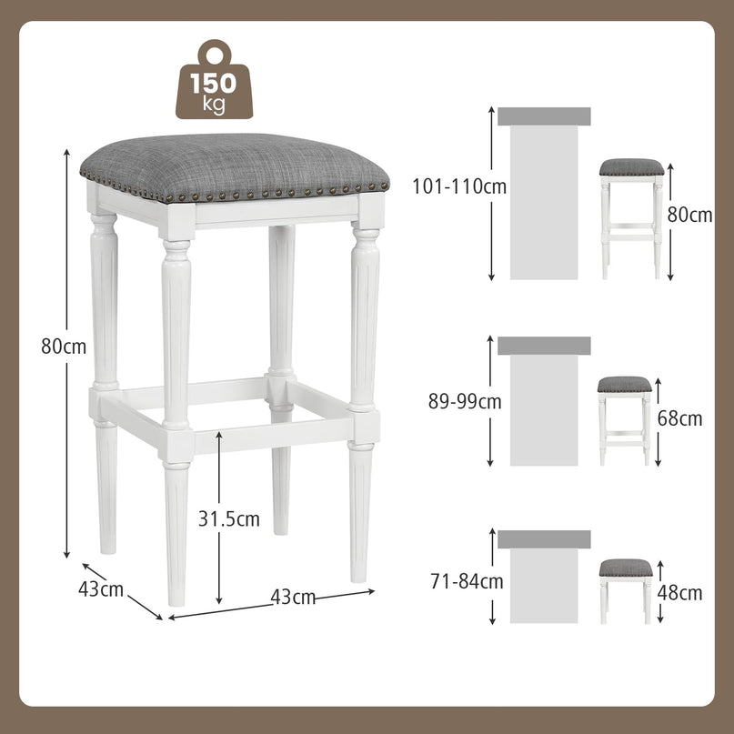 Giantex Bar Stools Set of 2, 3-Height Adjustable 19"/27"/31" Wood Barstools with Padded Seat