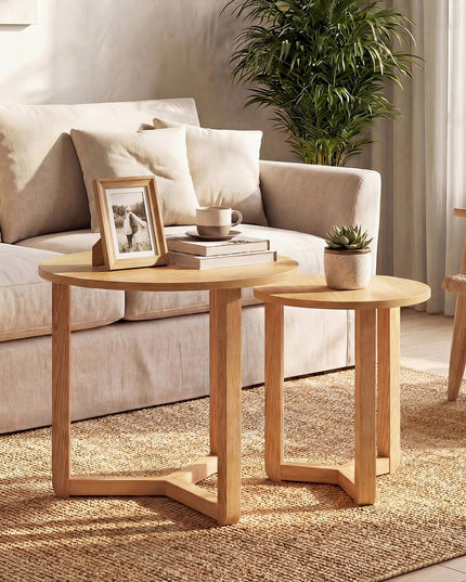 Giantex Round Nesting Coffee Table Set of 2 Wood Nesting End Tables