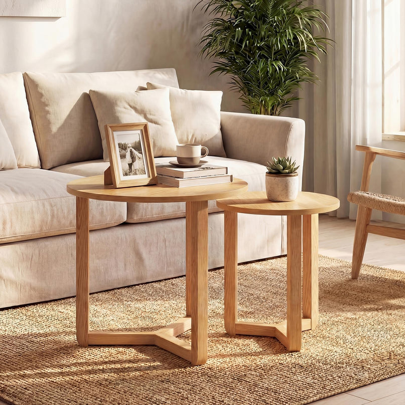Giantex Tables basses gigognes rondes, ensemble de 2 tables d'appoint gigognes en bois