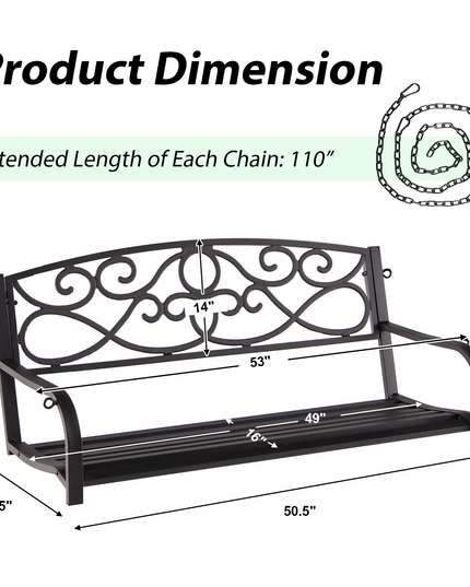 Metal Porch Swings 2 Person Outdoor Hanging Garden Bench with Sturdy Chains